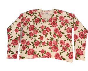 CeCe Floral Rose Print V Neck Sweater Women’s Medium Cottagecore Romantic